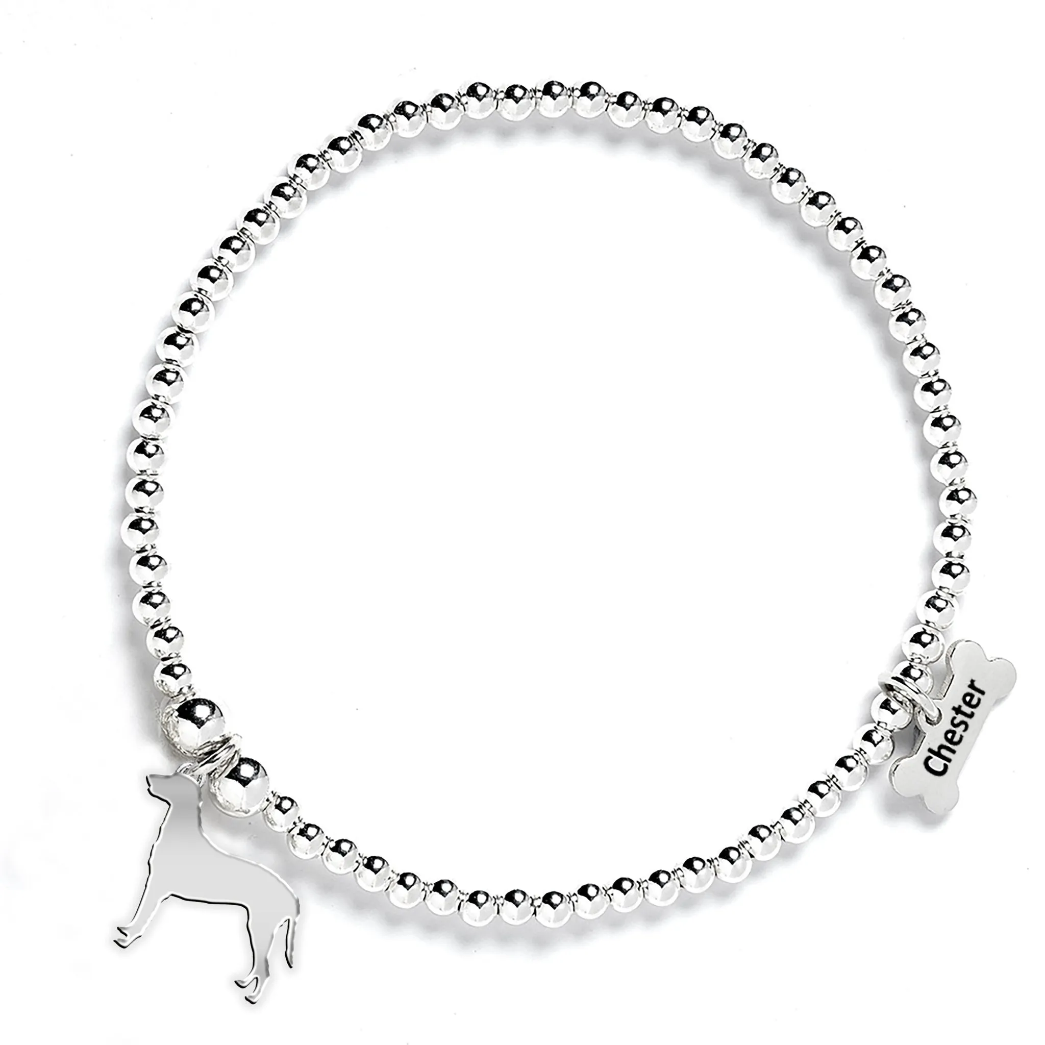 Curly-Coated Retriever Silhouette Silver Ball Bead Bracelet - Personalised