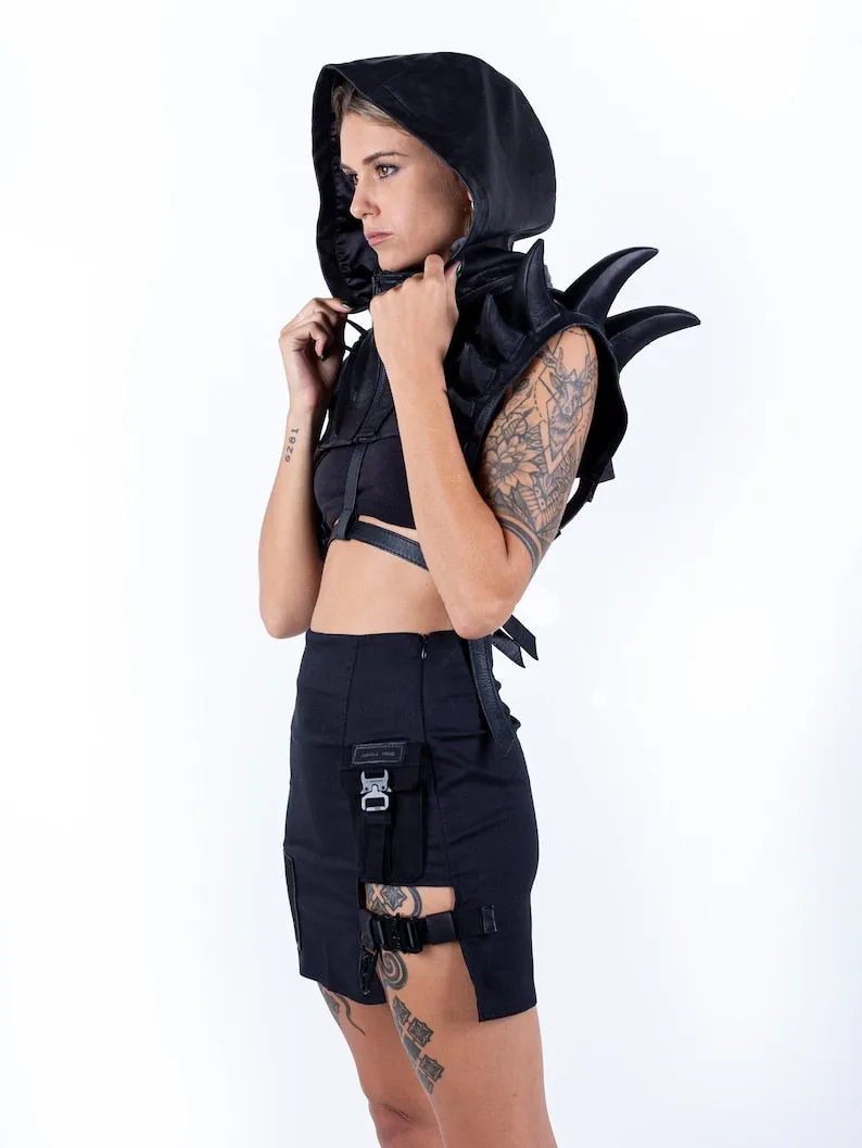 Cyber Element Black Techwear Mini Skirt