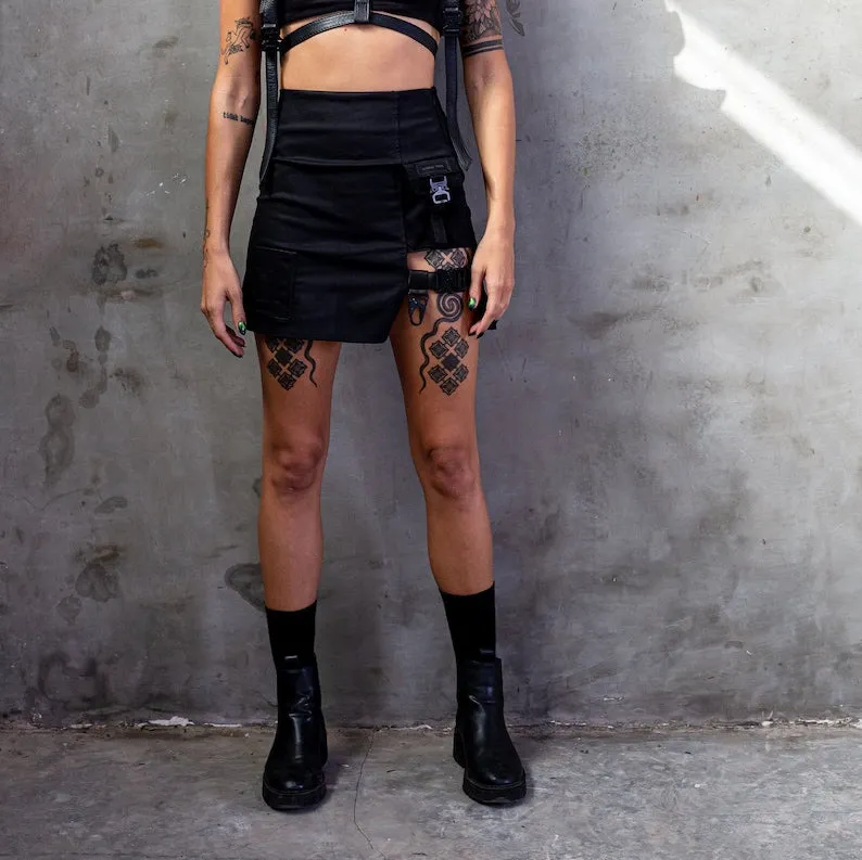 Cyber Element Black Techwear Mini Skirt