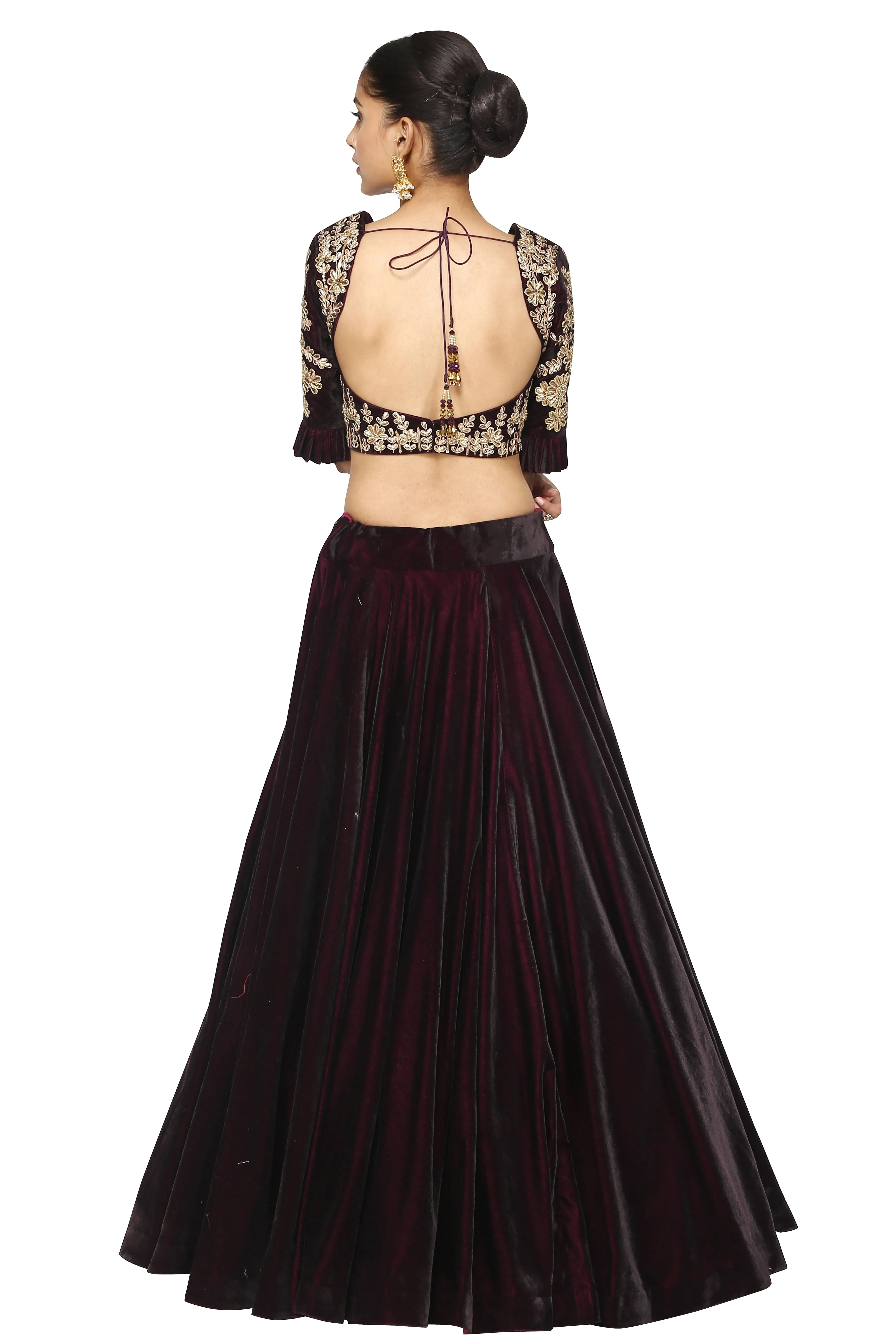 Dark brown crop top and long skirt