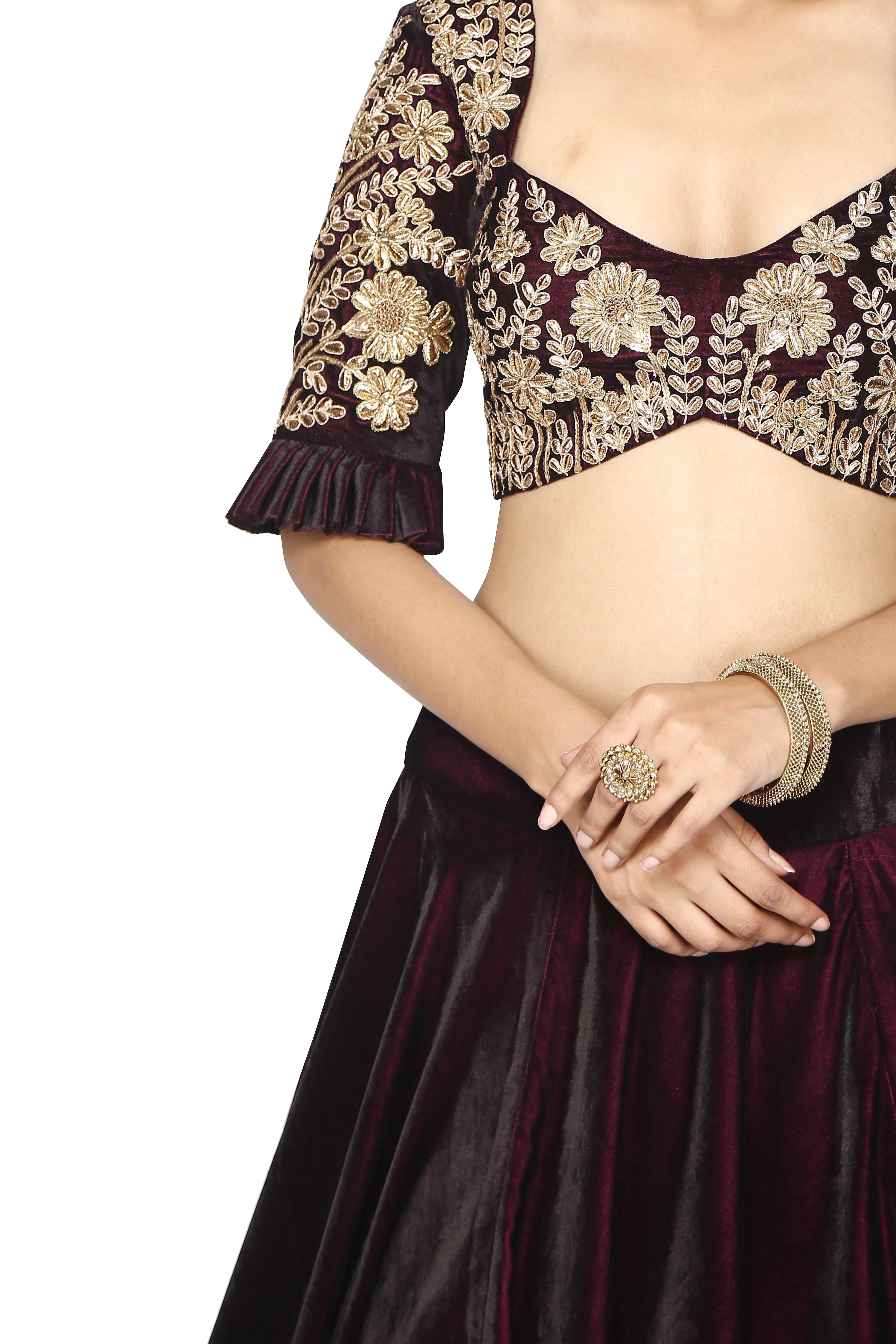 Dark brown crop top and long skirt