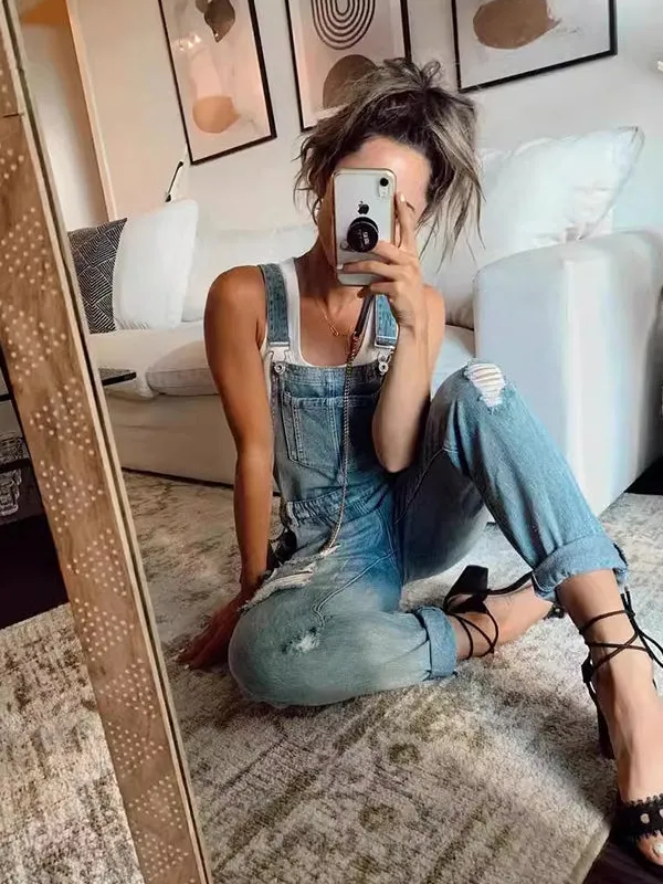 Distressed Fashion Stretch Overall