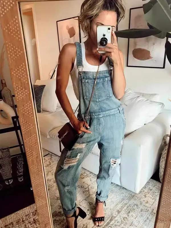 Distressed Fashion Stretch Overall