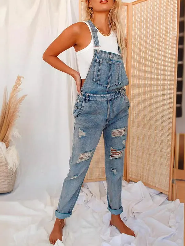 Distressed Fashion Stretch Overall