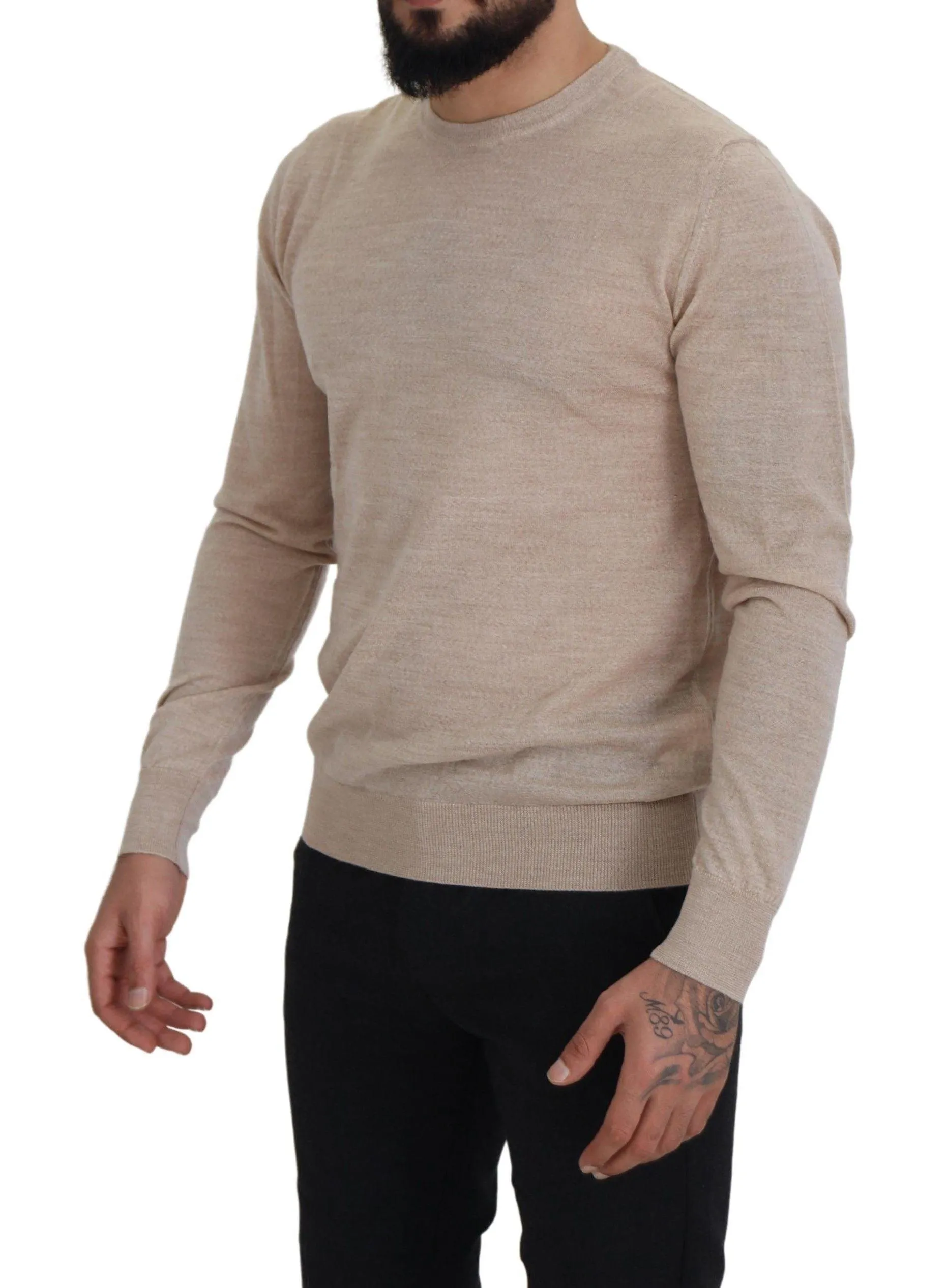 Dolce & Gabbana Beige Virgin Wool Crew Neck Pullover Sweater