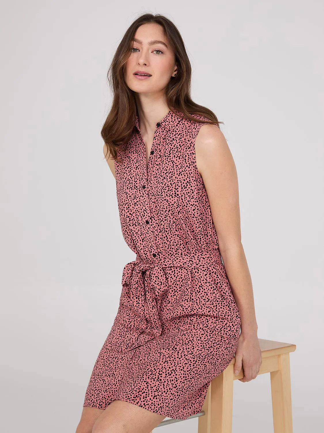 Dot Print Button-Front Mini Shirt Dress