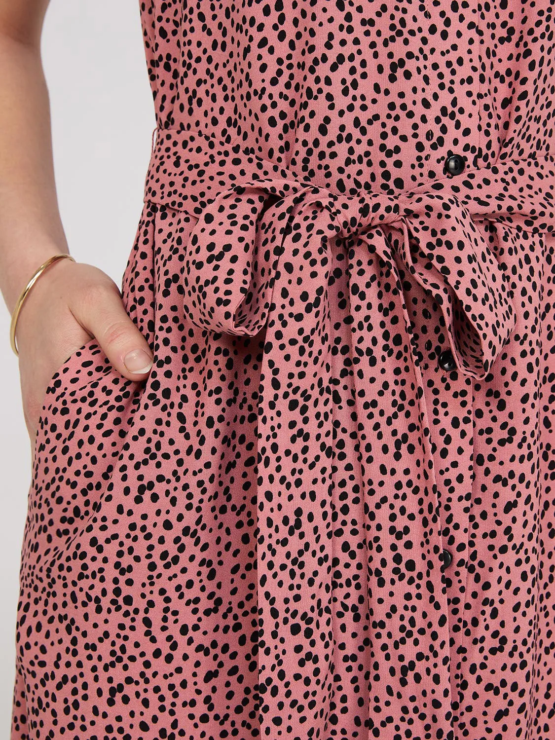 Dot Print Button-Front Mini Shirt Dress