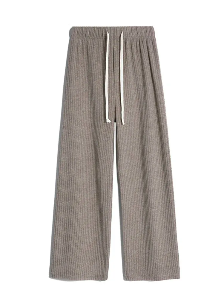 Drawstring Waist Straight Leg Pants Spring New High Waist Casual Slacks Pants Women Ankle-Length Long Trousers Female C-227