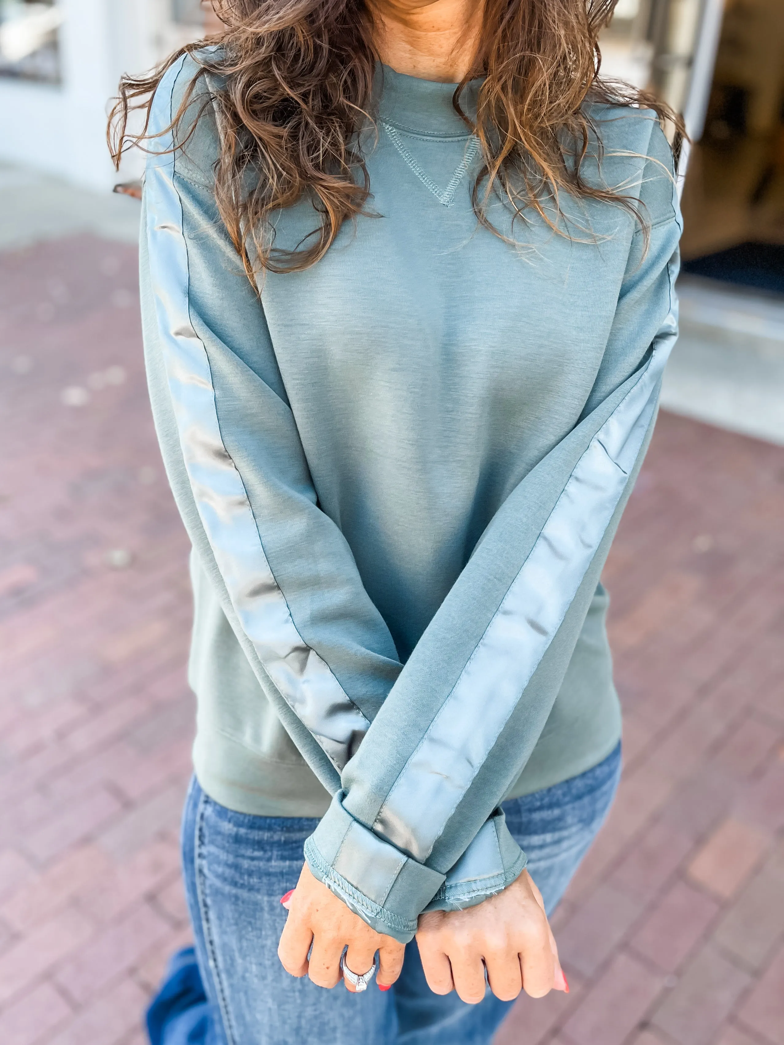 Dusty Olive Satin Detail Modal Pullover