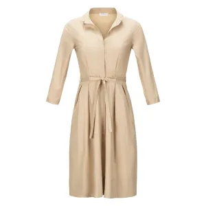 Elbow Sleeve Dress - Beige