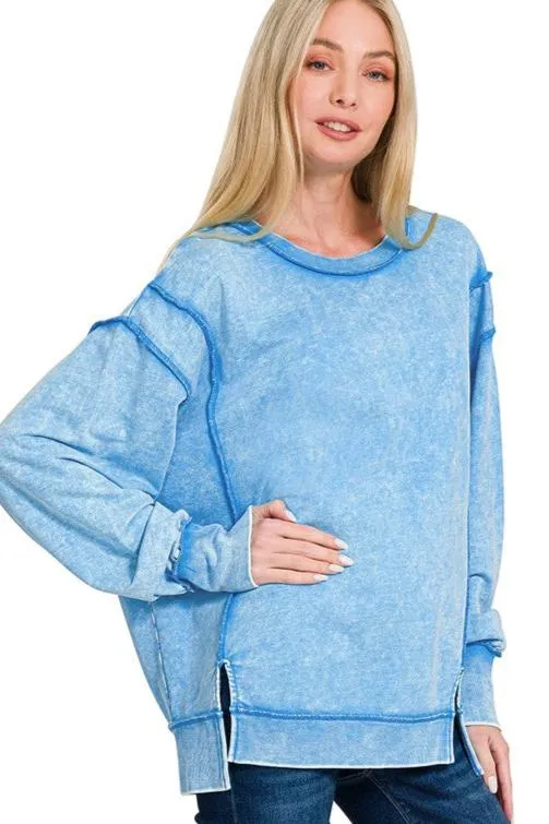 Exposed Seam Mineral Washed Sweatshirts - 3 Colors!