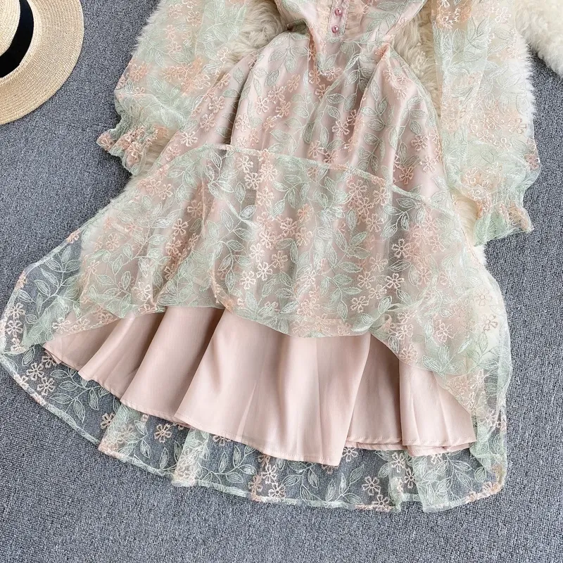 Fairy Sweet Dress Spring Girls Embroidered Lace Skirt 1109