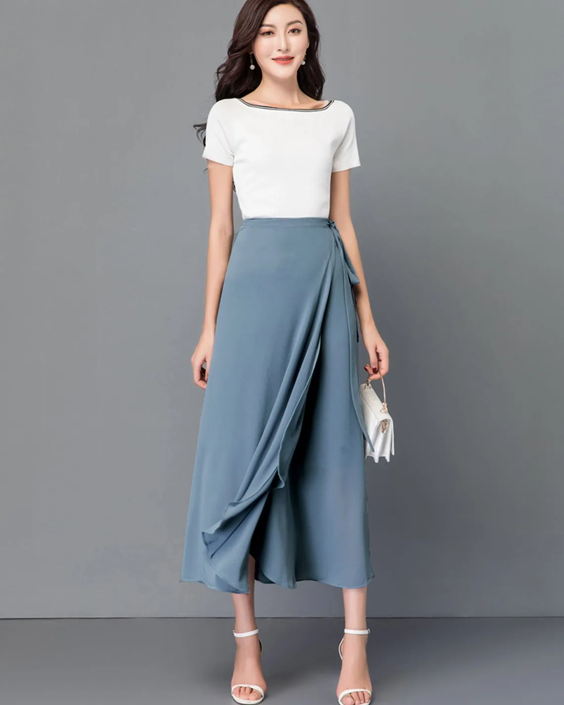 Flare skirt, Chiffon midi skirt, Women's wrap skirt, A-line skirt, long skirt, high waist skirt, plus size skirt, customized skirt A0014