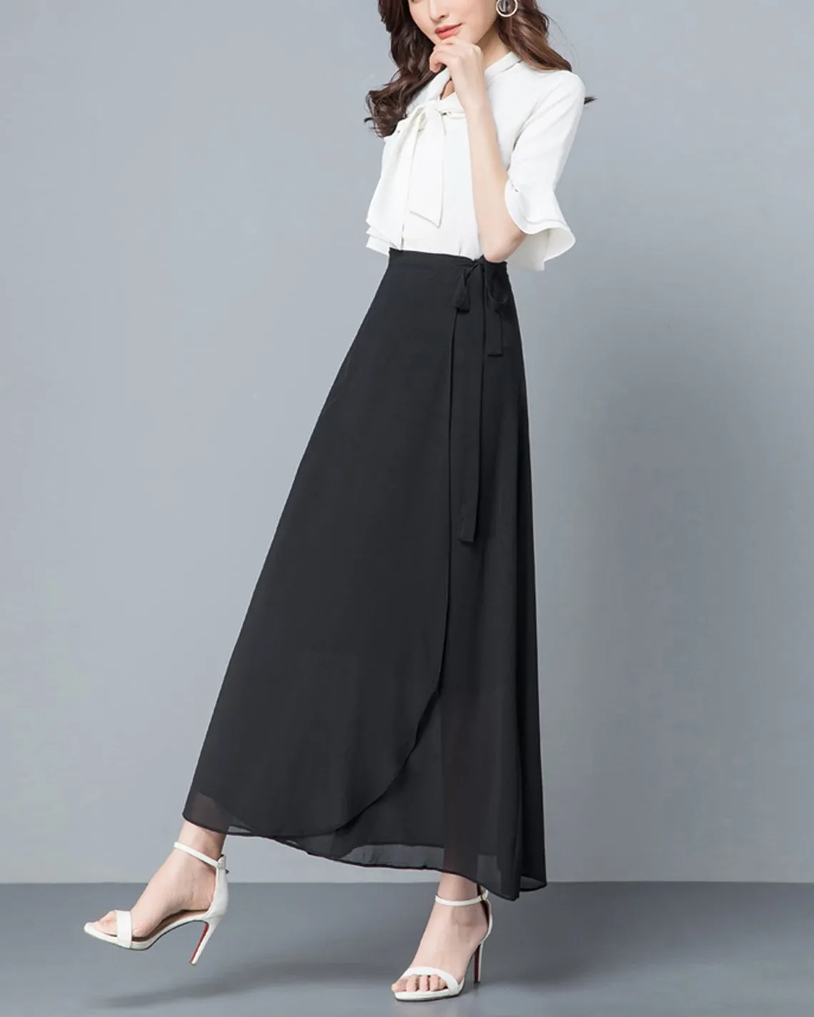 Flare skirt, Chiffon midi skirt, Women's wrap skirt, A-line skirt, long skirt, high waist skirt, plus size skirt, customized skirt A0014