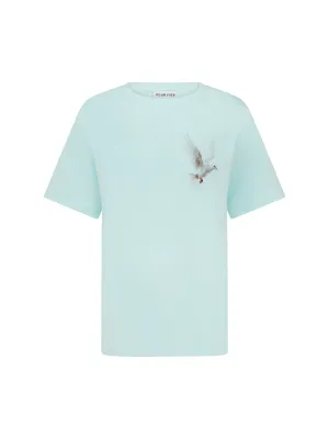 Flying Dove Print Unisex T-Shirt in Light Mint Green