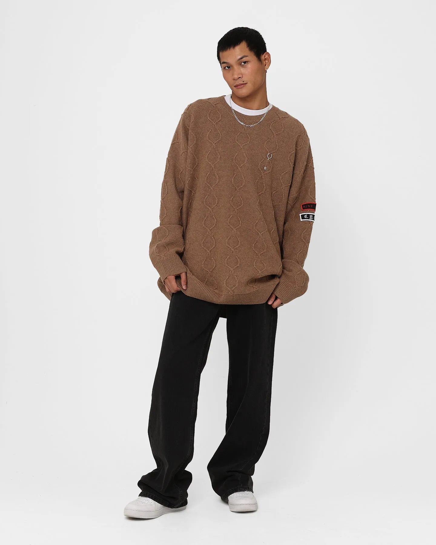 Fred Perry X Raf Simons Patched Oversized Jumper Almond