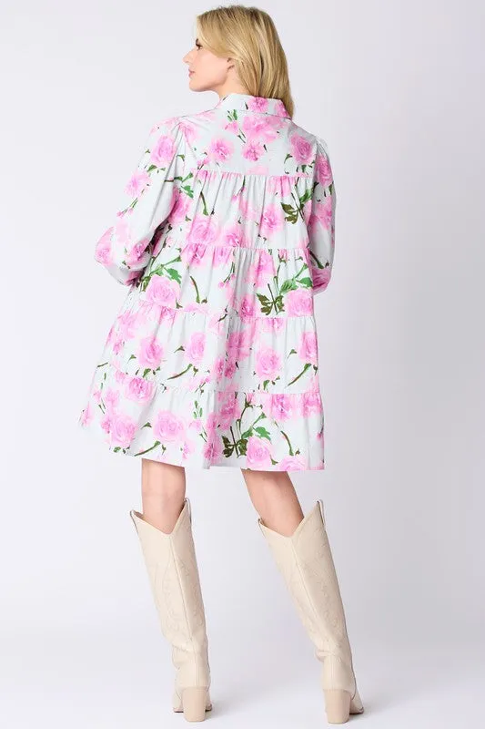 From the Start Floral Shirt Dress - Pink