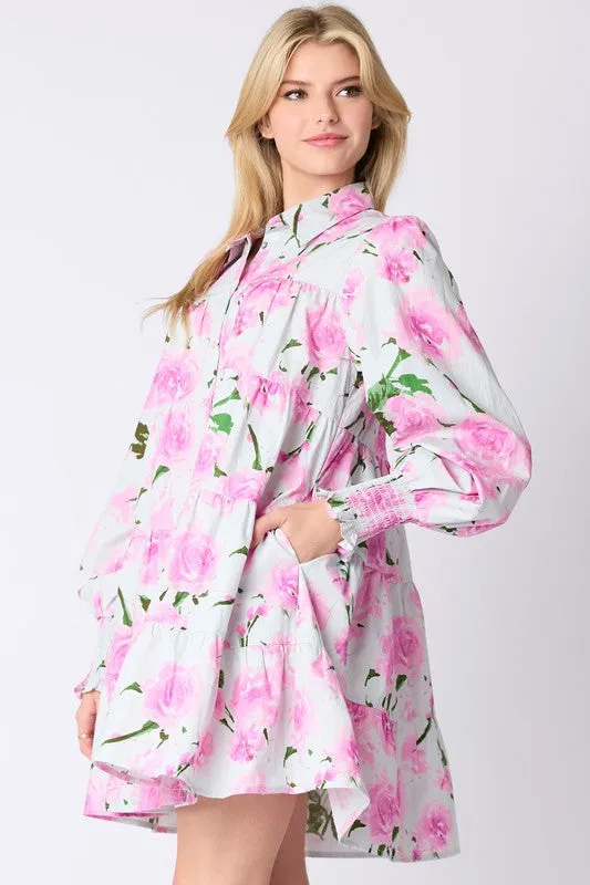 From the Start Floral Shirt Dress - Pink