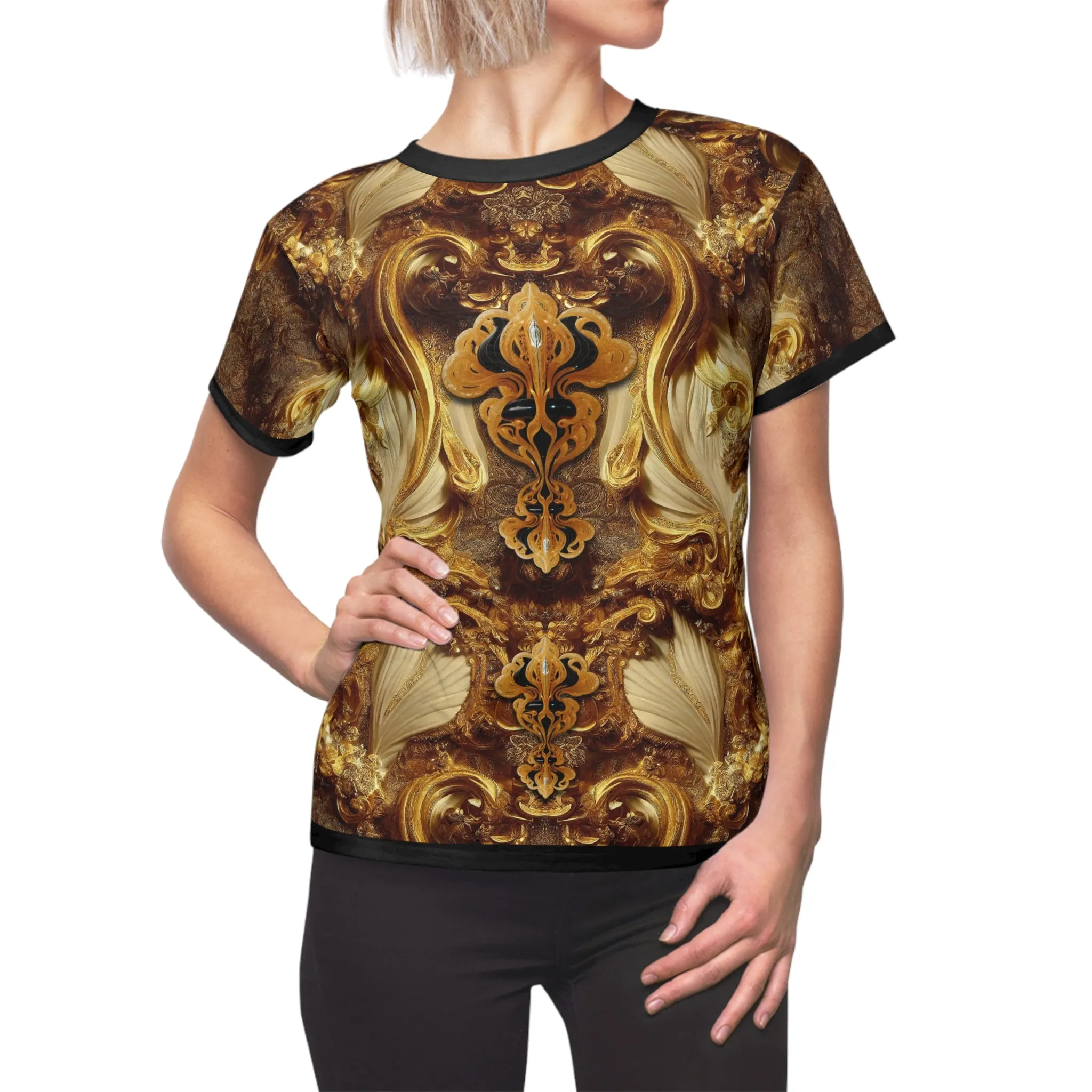 Gold Carving T-Shirt Unisex All Over Print Tee Ornate Brown Unisex T-Shirt Baroque Tee