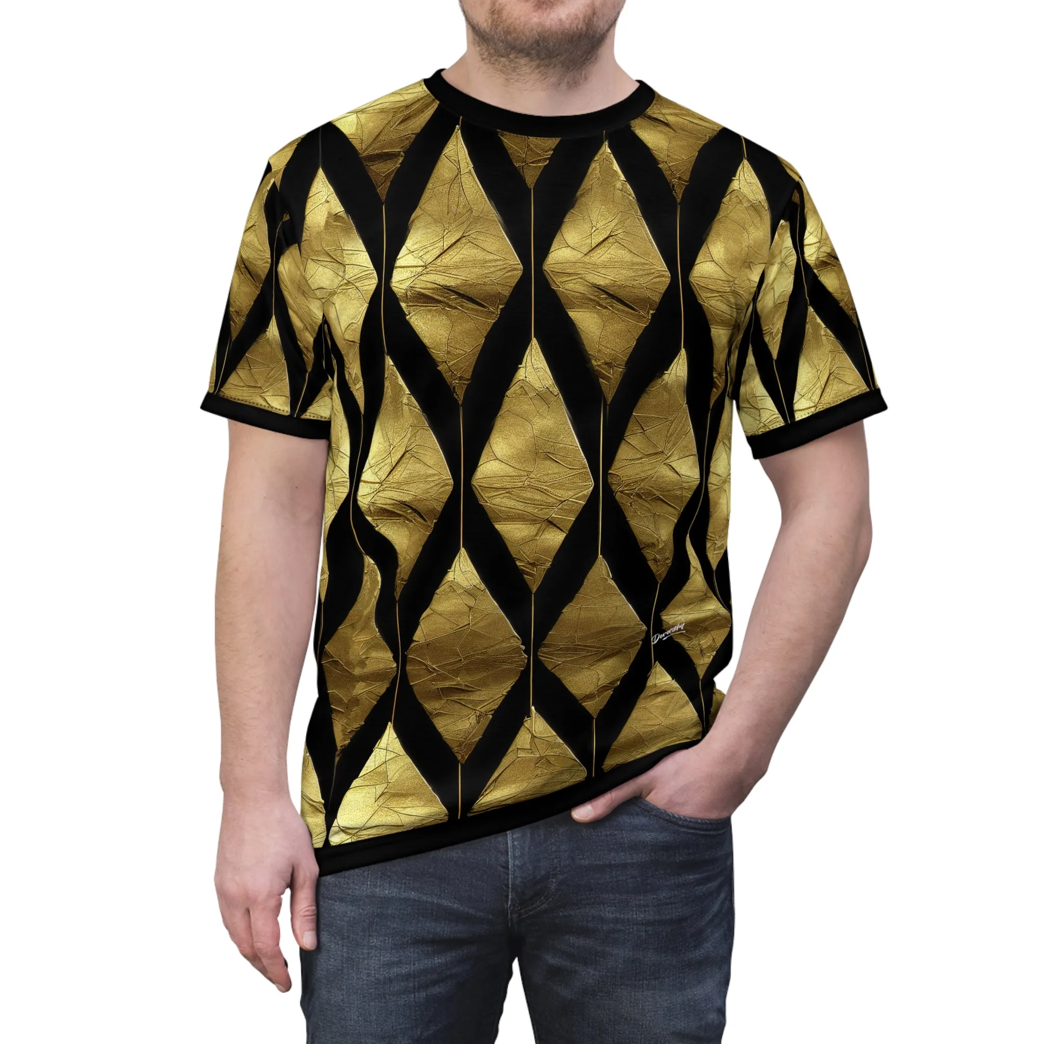 Gold Pattern Unisex T-Shirt All Over Print Tee Gold and Black T-Shirt Unisex Tee | X3348B