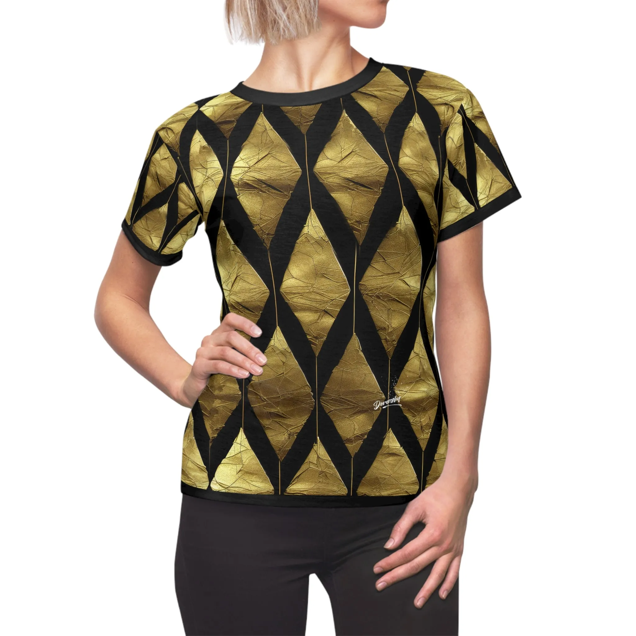 Gold Pattern Unisex T-Shirt All Over Print Tee Gold and Black T-Shirt Unisex Tee | X3348B