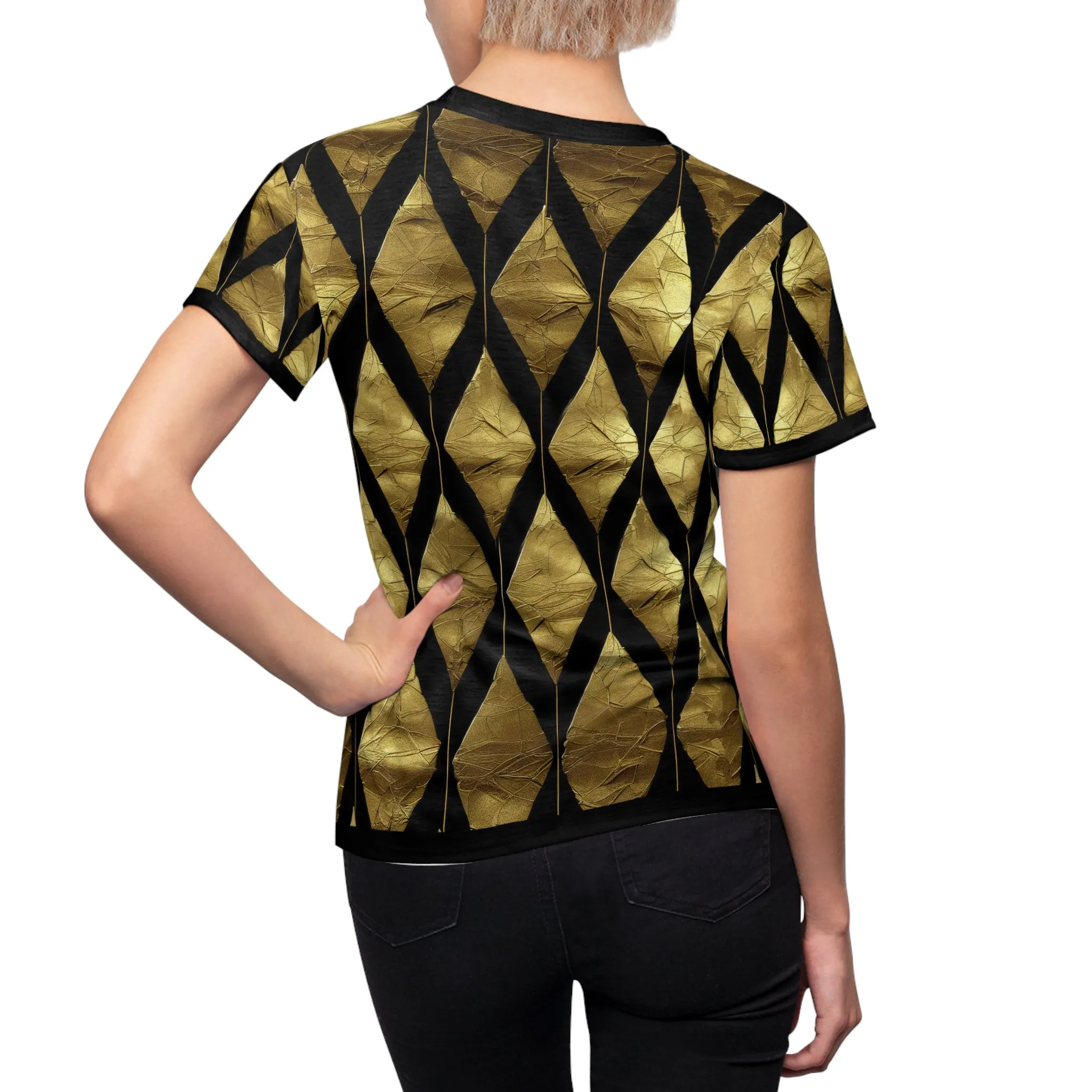 Gold Pattern Unisex T-Shirt All Over Print Tee Gold and Black T-Shirt Unisex Tee | X3348B