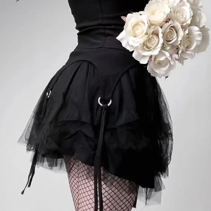 Gothic Patchwork Mesh Bandage Lace Strap Skirt