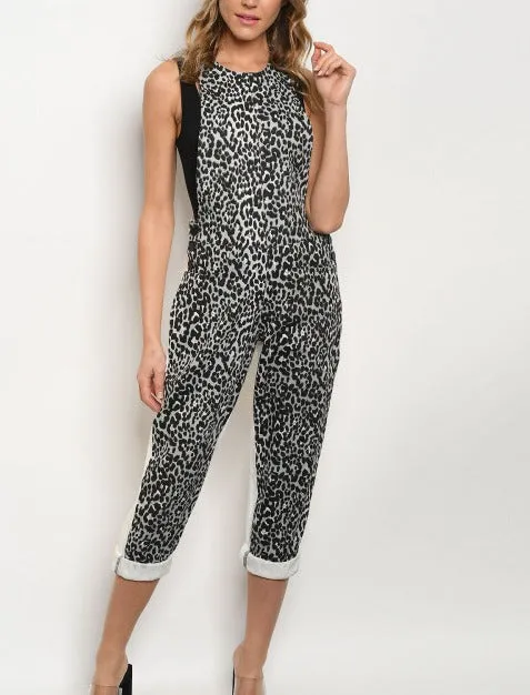 GRAY WHITE LEOPARD PRINT OVERALL