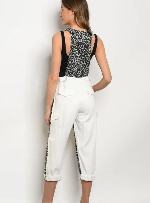 GRAY WHITE LEOPARD PRINT OVERALL