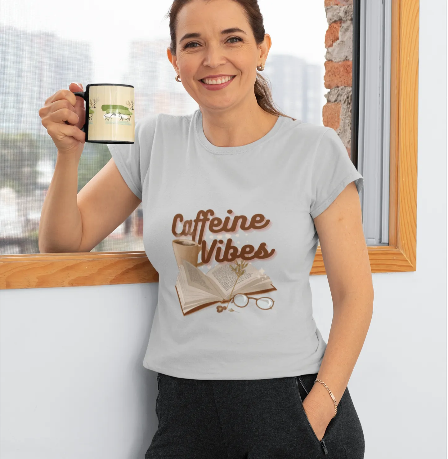 Happiness, Coffee and Book T Shirt for Women D23