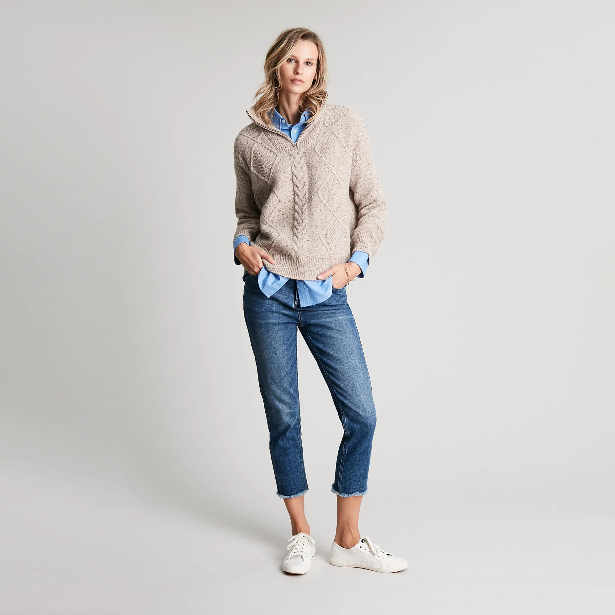 Joules Ladies Esme Cable Knit Quarter Zip Jumper