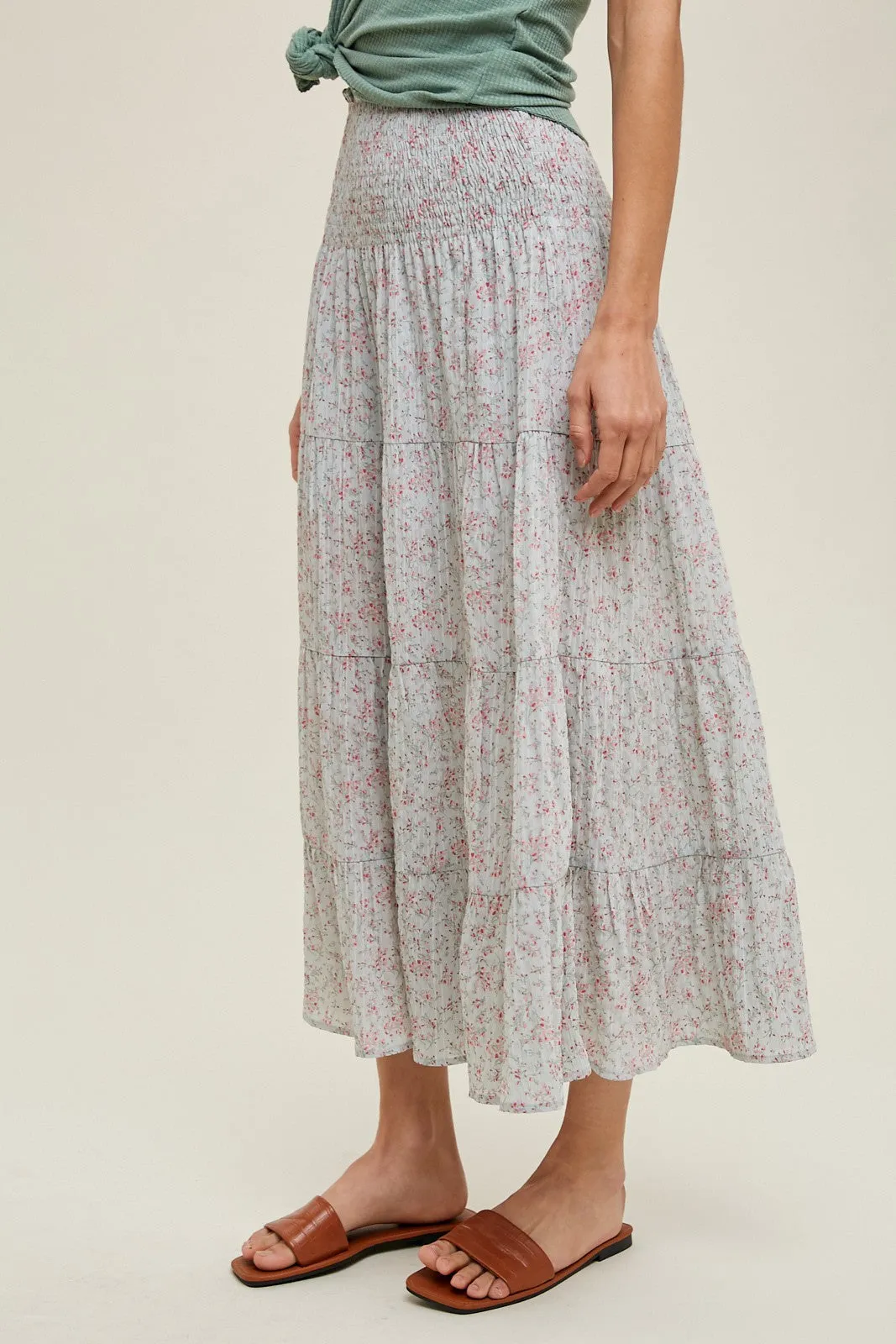 Katie Floral Tiered Midi Skirt