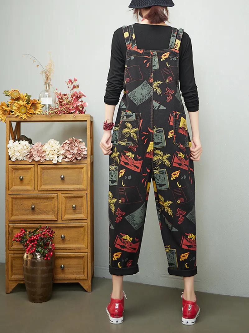 Keep Your Dream Save Denim Printed High Waist Overalls