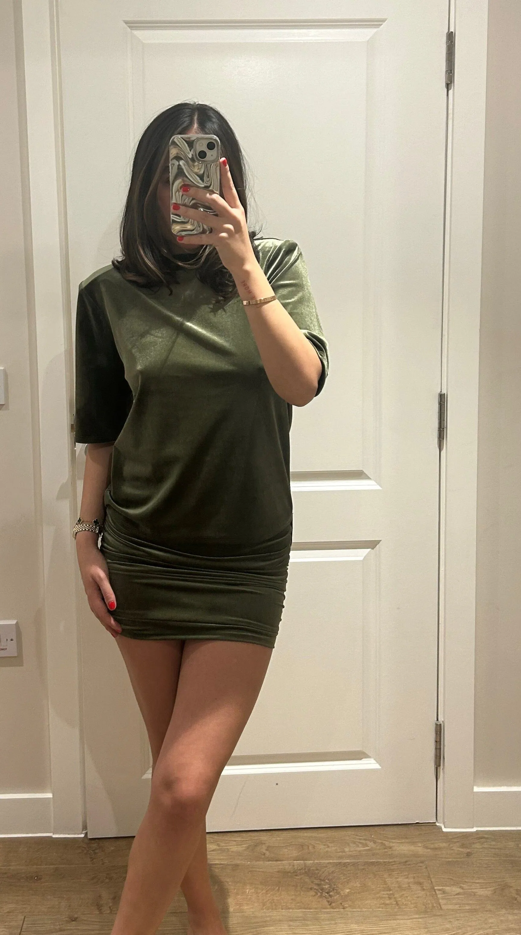 Khaki Velvet Tshirt and Skirt Set