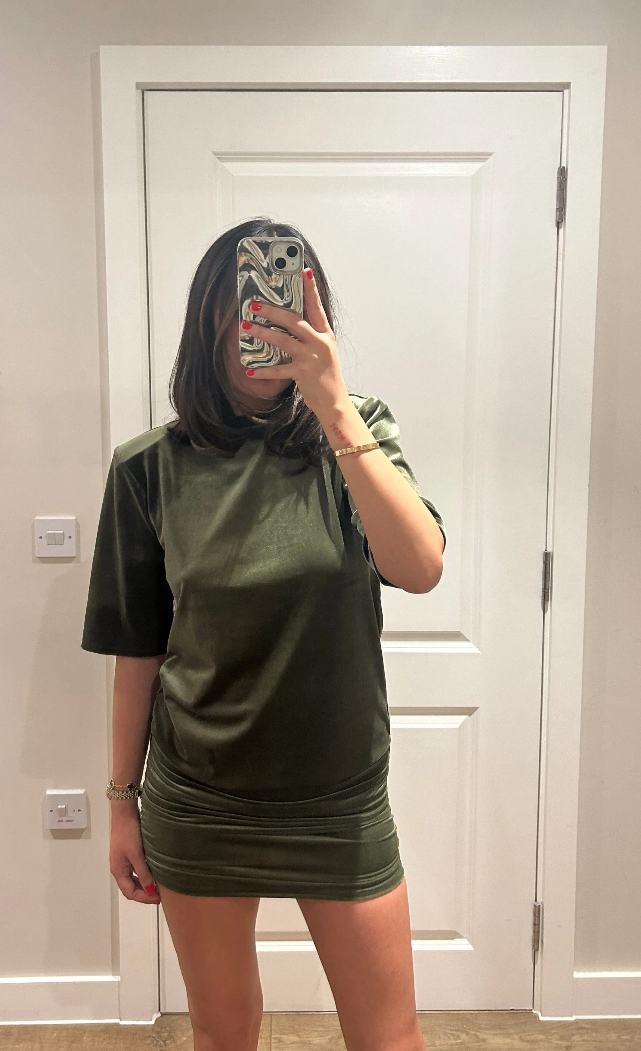 Khaki Velvet Tshirt and Skirt Set