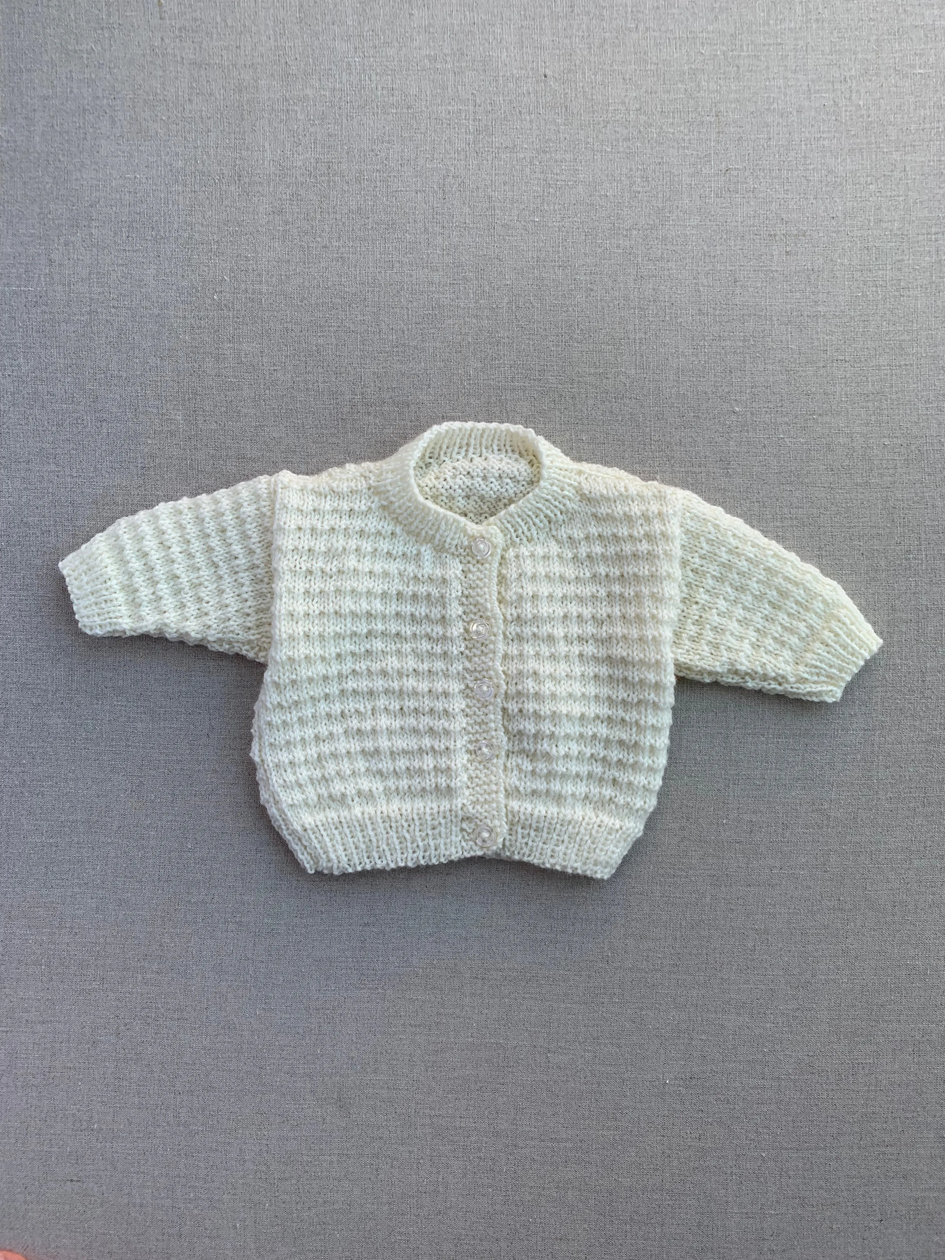 Knitted by Nana Ridge Stitch Cardigan Cream 0-3M