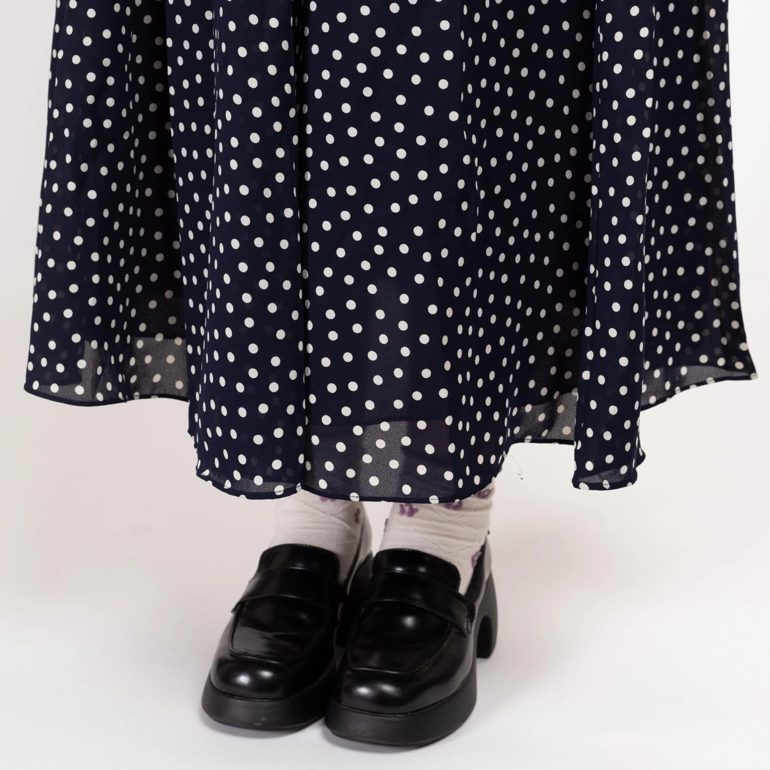 Large 90s Navy Blue Polka Dot Maxi Skirt