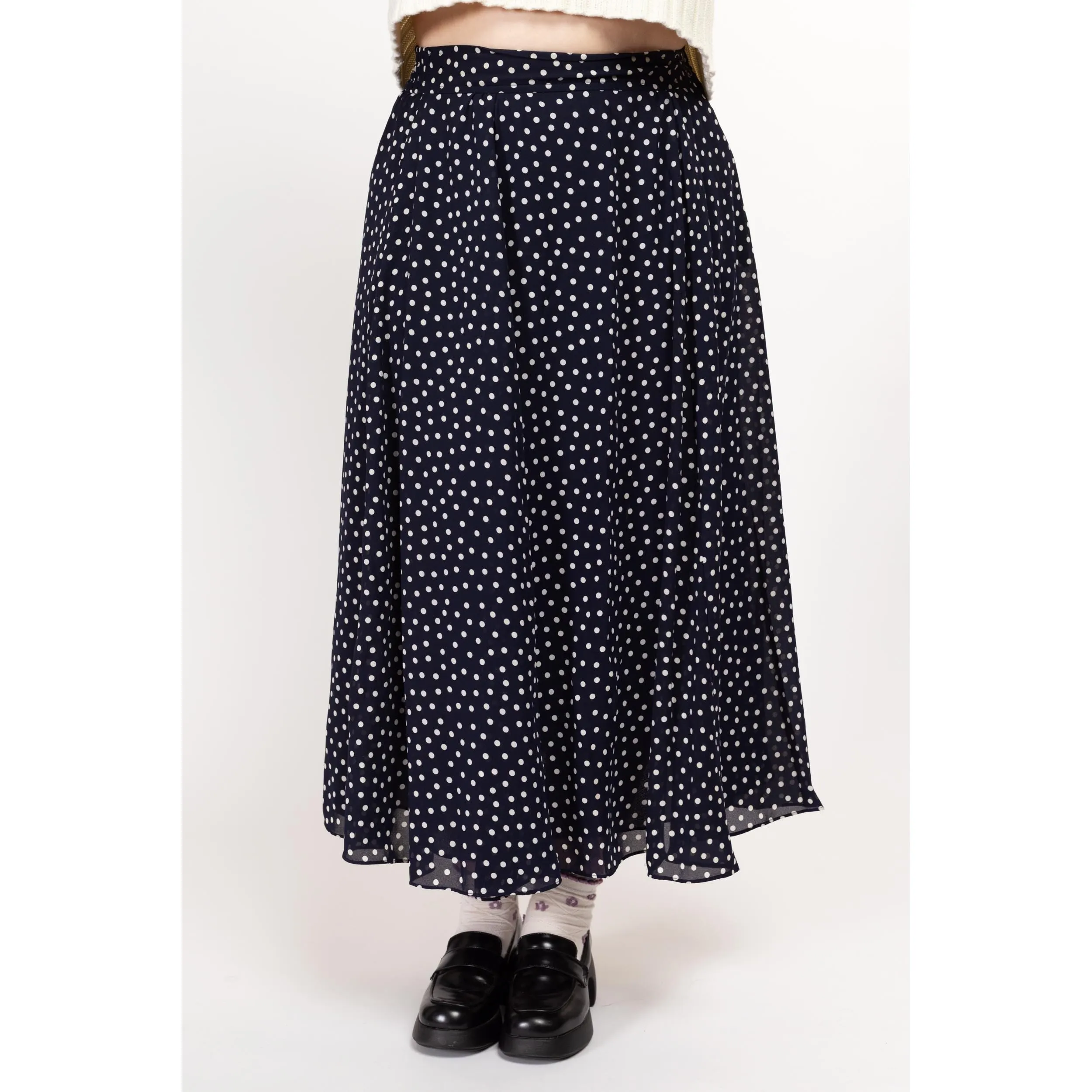 Large 90s Navy Blue Polka Dot Maxi Skirt