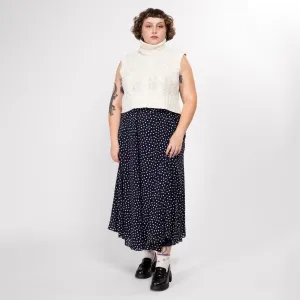 Large 90s Navy Blue Polka Dot Maxi Skirt