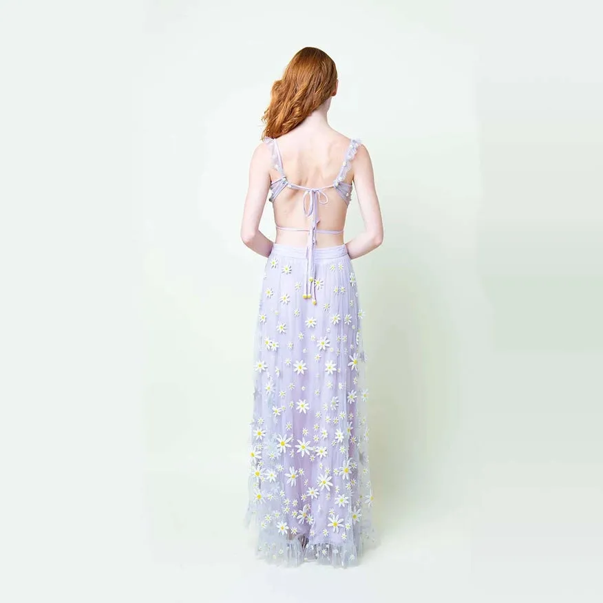 Lavender Daisy Embroidered Skirt