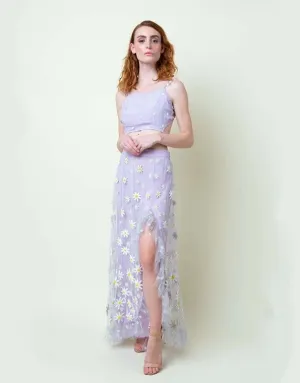 Lavender Daisy Embroidered Skirt