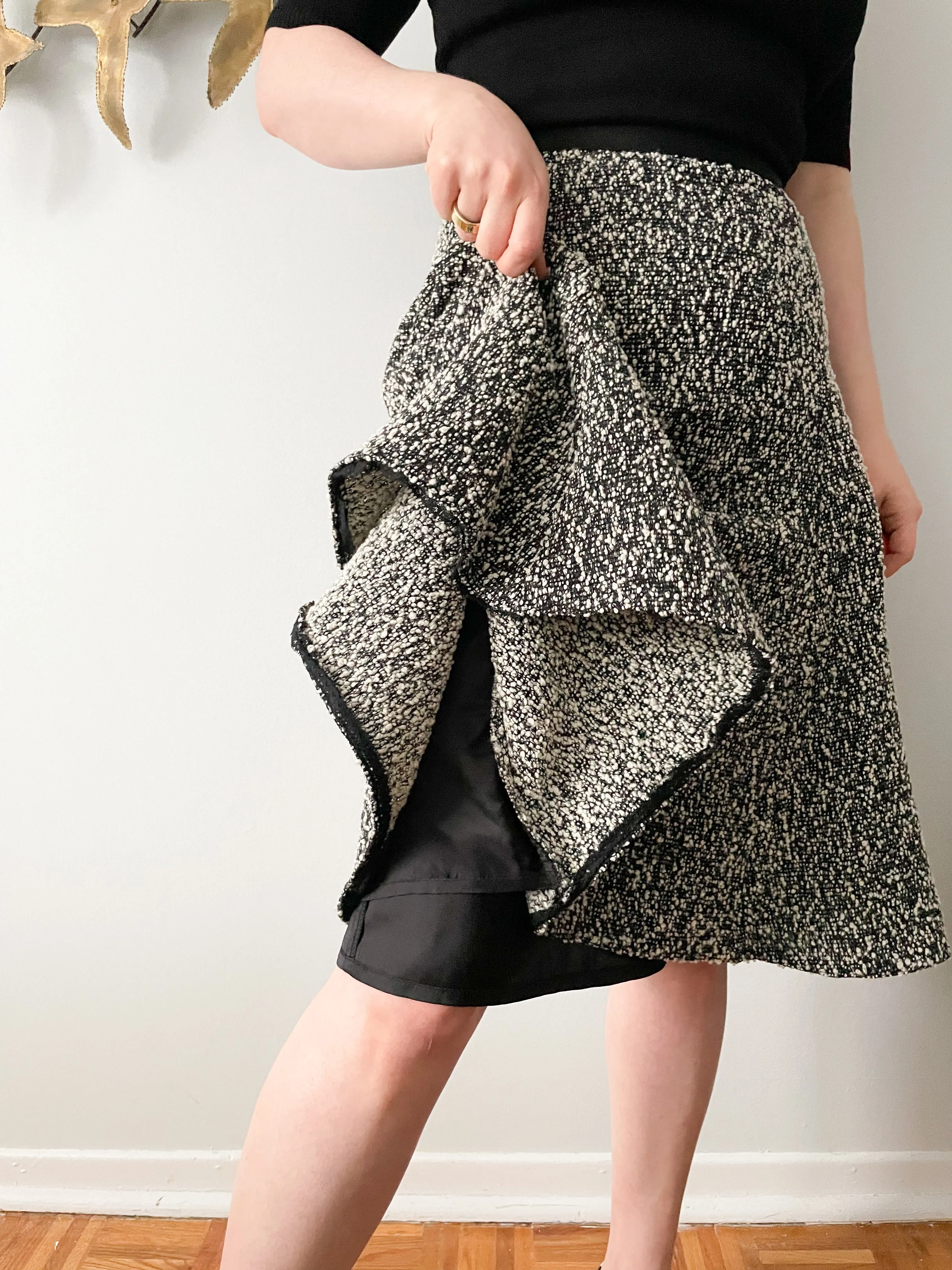 Lida Baday Black White Tweed Trumpet Midi Skirt - Size 2