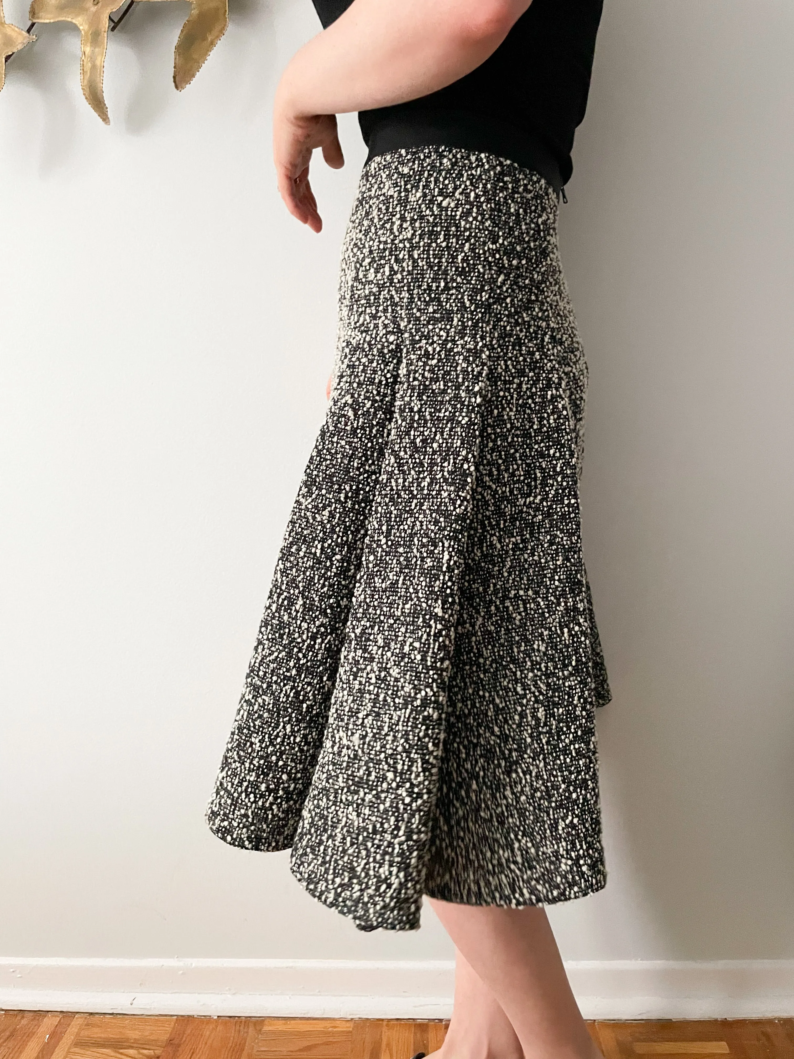 Lida Baday Black White Tweed Trumpet Midi Skirt - Size 2