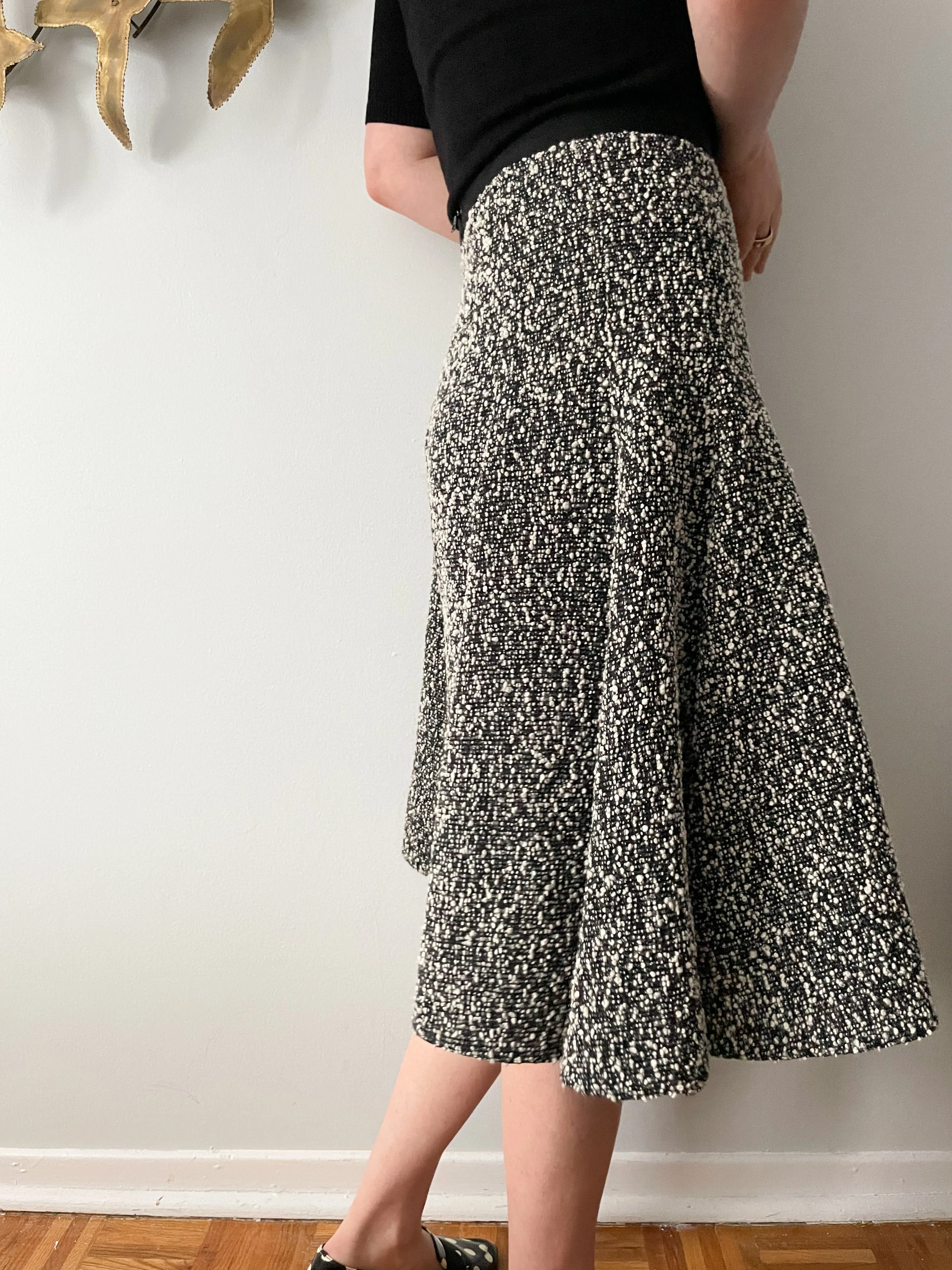 Lida Baday Black White Tweed Trumpet Midi Skirt - Size 2