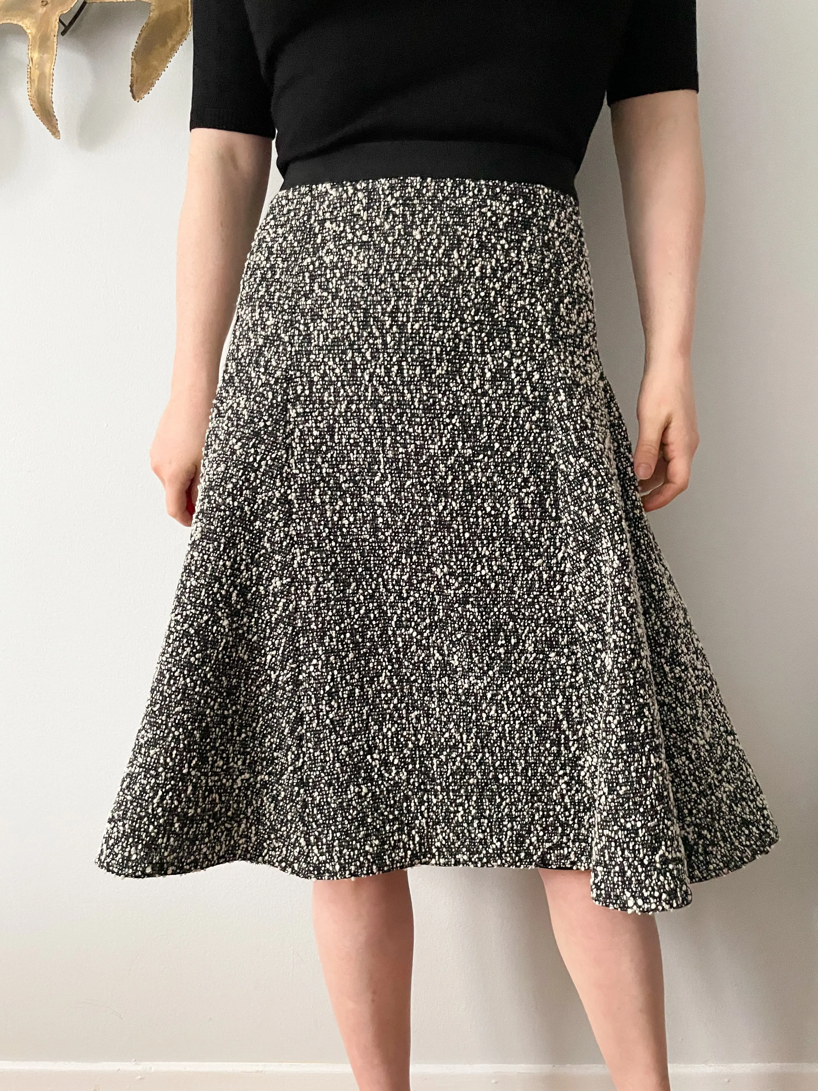 Lida Baday Black White Tweed Trumpet Midi Skirt - Size 2