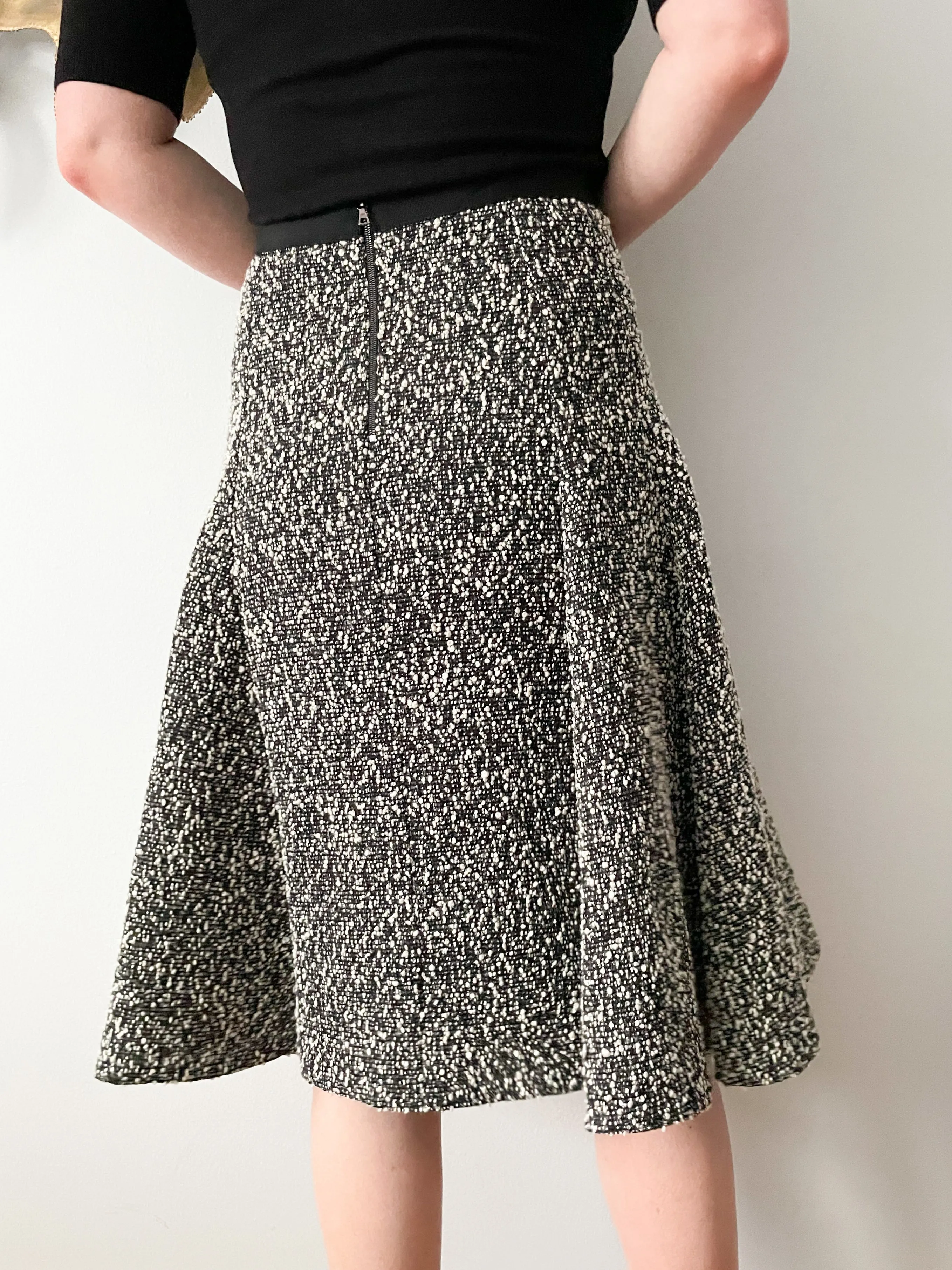 Lida Baday Black White Tweed Trumpet Midi Skirt - Size 2