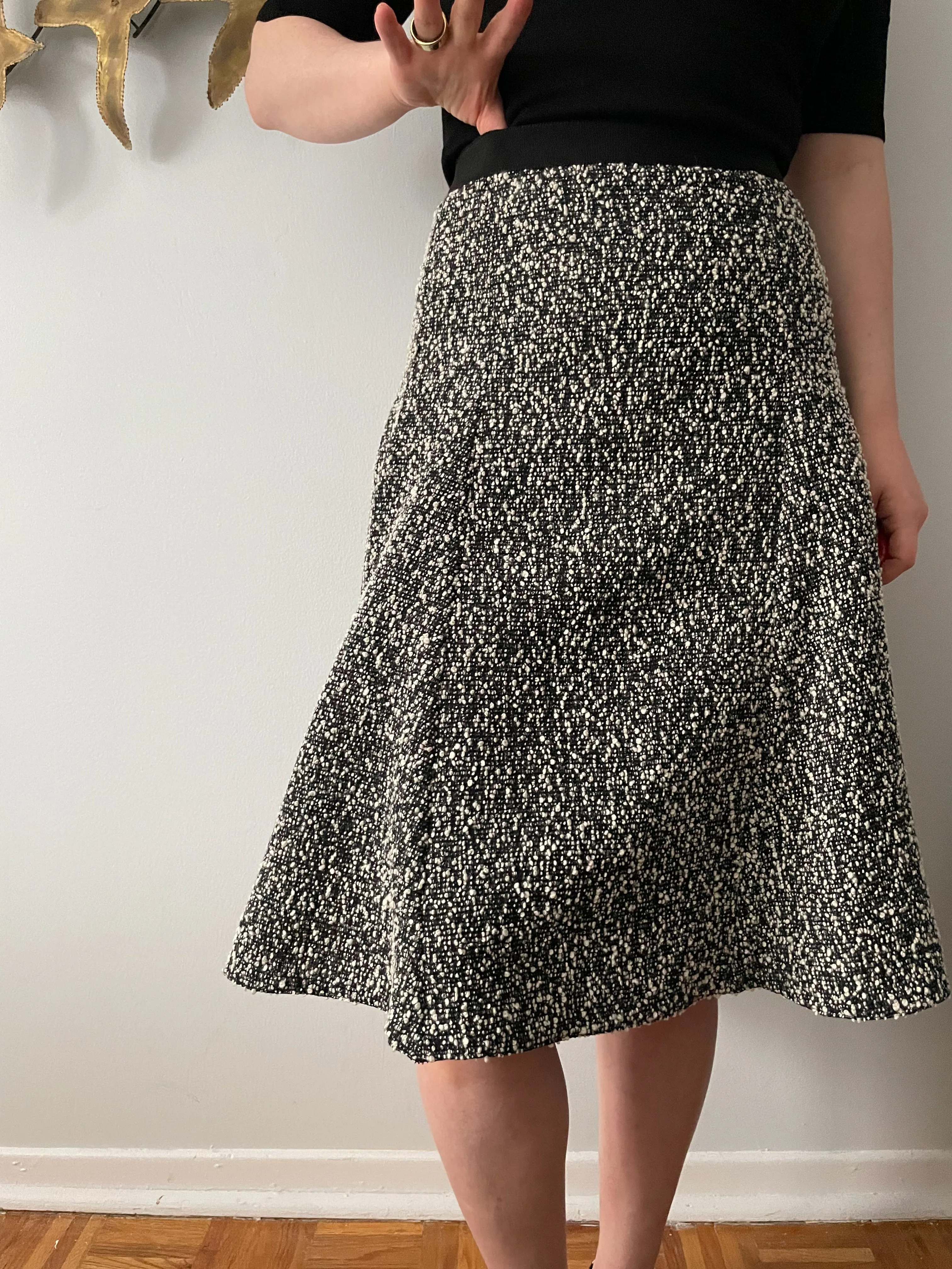 Lida Baday Black White Tweed Trumpet Midi Skirt - Size 2