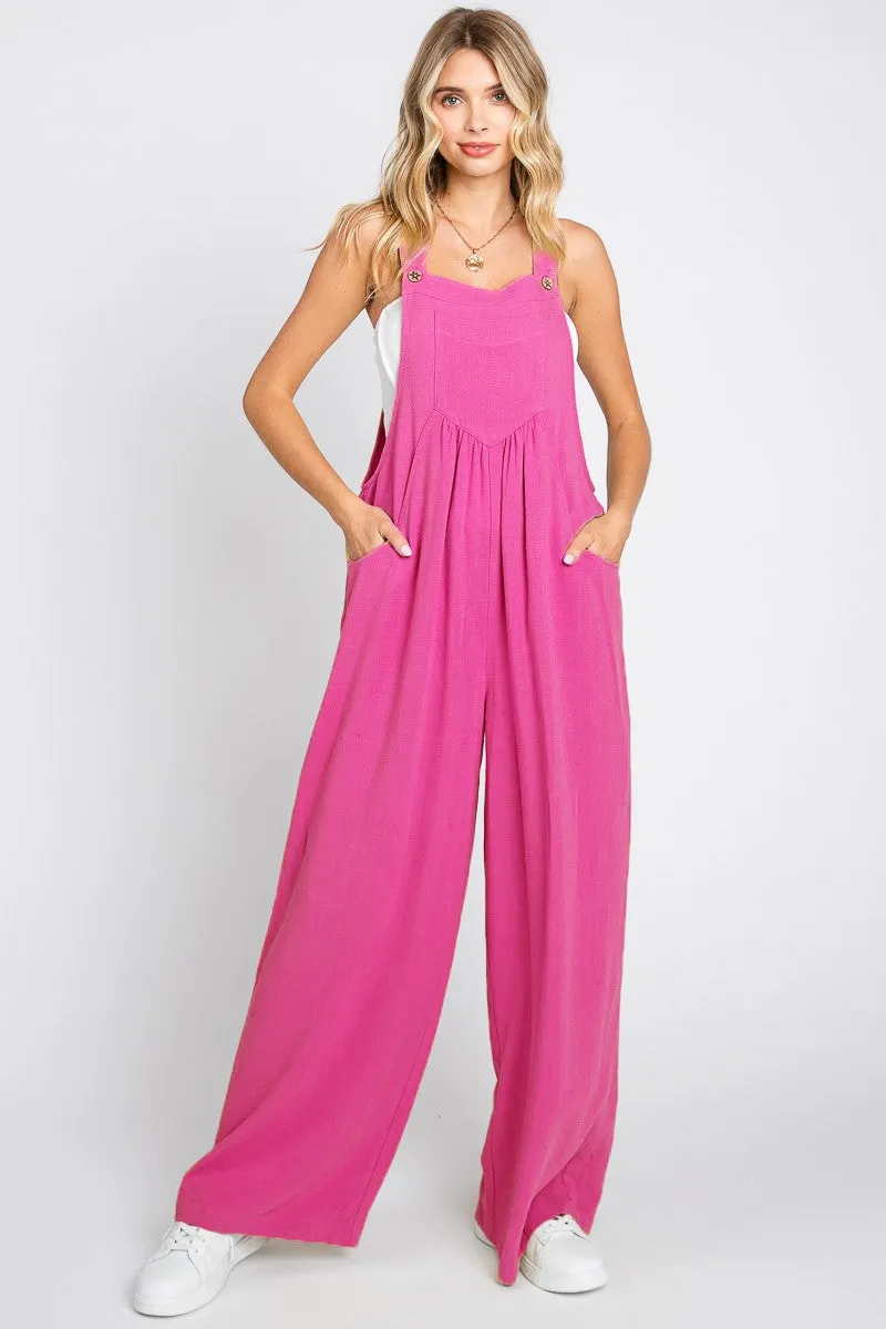 Linen Wide Leg Overall Jumpsuit