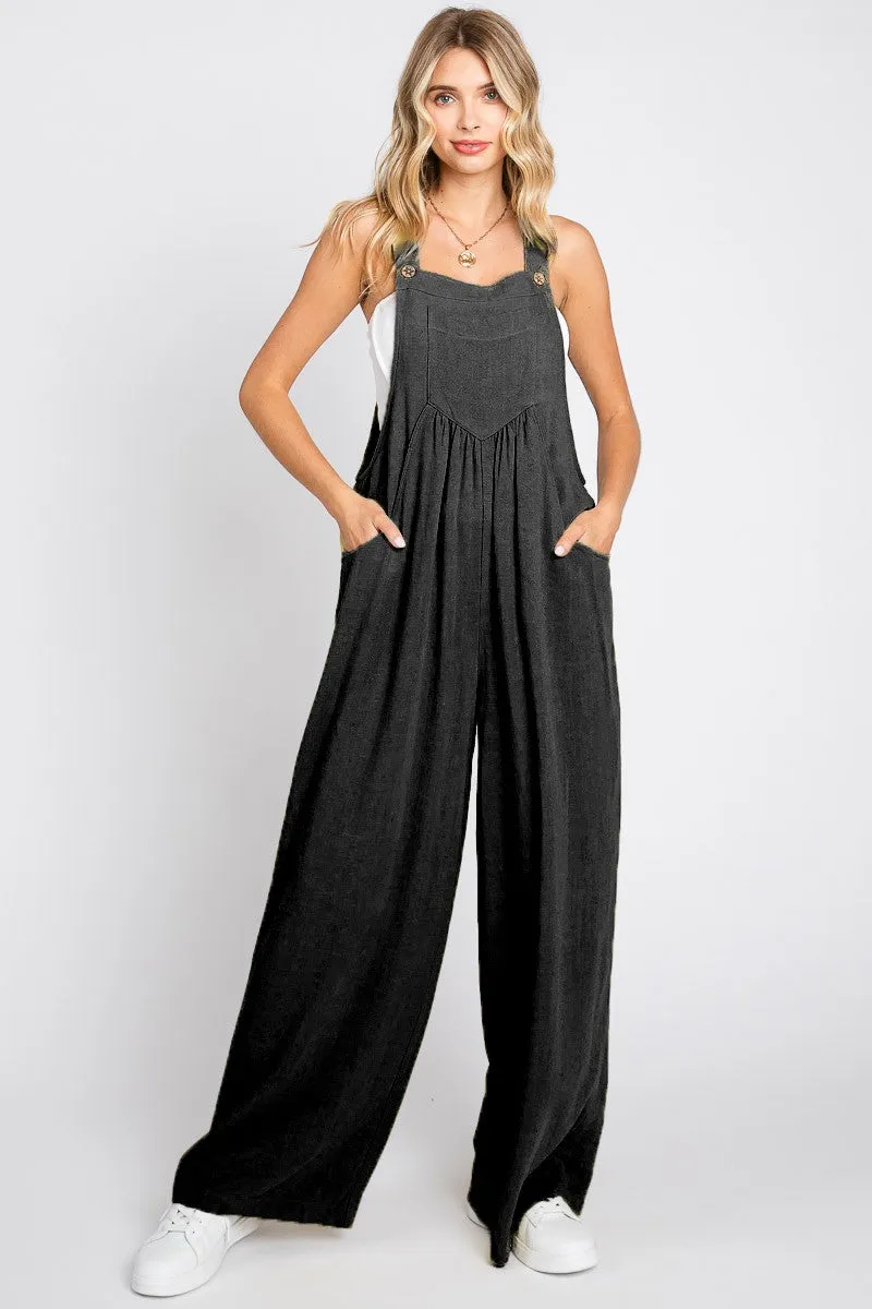 Linen Wide Leg Overall Jumpsuit