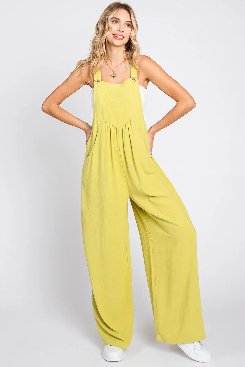 Linen Wide Leg Overall Jumpsuit